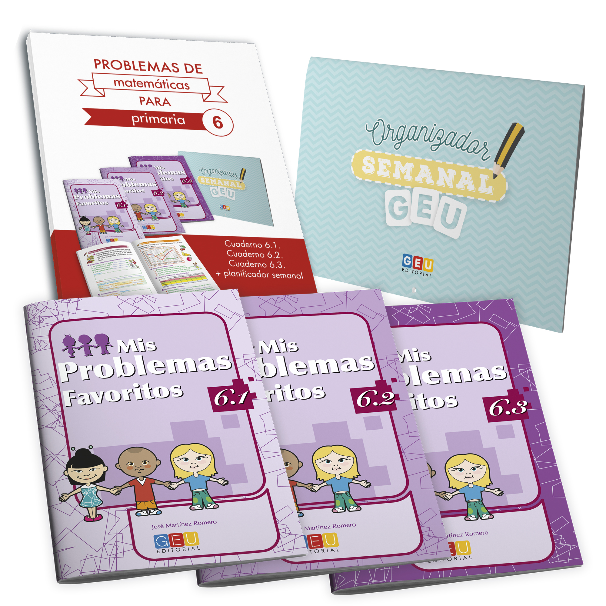 cuadernos de problemas Matemáticas para primaria 6 mas organizador semanal Editorial Geu